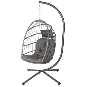   BORMANN fotoliu suspendat, ratan, cu pernă, 95x95x196cm, max. 130Kg, gri (BSP1166)