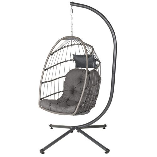 BORMANN fotoliu suspendat, ratan, cu pernă, 95x95x196cm, max. 130Kg, gri (BSP1166)