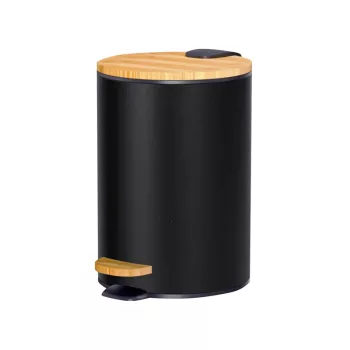   BORMANN coș de gunoi baie negru, metalic, cu capac din lemn 5L (BTW9038)