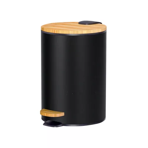 BORMANN coș de gunoi baie negru, metalic, cu capac din lemn 5L (BTW9038)
