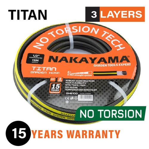 NAKAYAMA furtun de grădină "TITAN" 3 straturi 1/2" x 15m (GH6100)