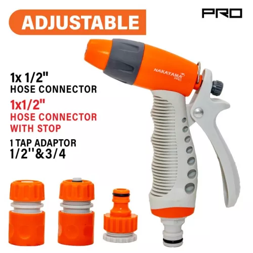 NAKAYAMA PRO set pistol de pulverizare reglabil, 4 buc, cu conector furtun, regulator și adaptor robinet (GH9214)