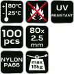 NEO Legătură cablu, legător rapid, EXTREME, rezistent la UV, negru, 2,5x80mm, 100buc./cutie (01-620)