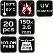NEO Legătură cablu, legător rapid, EXTREME, rezistent la UV, negru, 3,6x150mm, 20buc./cutie (01-625)