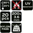 NEO Legătură cablu, legător rapid, EXTREME, rezistent la UV, negru, 3,6x200mm, 20buc./cutie (01-627)