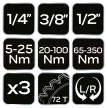 NEO Set de chei dinamometrice 1/4", 3/8", 1/2", 3 bucăți (08-843)