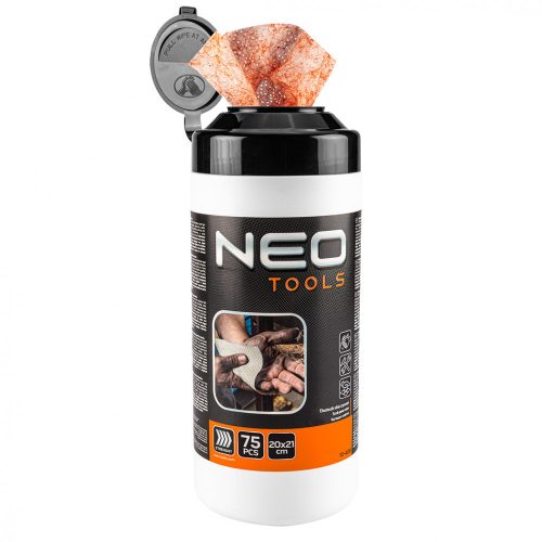 NEO Șervețele de curățat pentru mâini și suprafețe, 75 foi, adeziv, rășină, silicon, lac, vopsea, spumă de poliuretan și polimer (10-408)