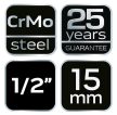 Cheie mecanică cu tub NEO 1/2", 15mm, Cr-Mo (12-215)