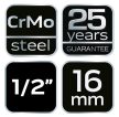 Cheie mecanică cu tub NEO 1/2", 16mm, Cr-Mo (12-216)