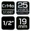 Cheie mecanică cu tub NEO 1/2", 19mm, Cr-Mo (12-219)