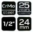 Cheie mecanică cu tub NEO 1/2", 24mm, Cr-Mo (12-224)