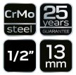 Cheie mecanică lungă cu tub NEO 1/2", 13mm, Cr-Mo (12-313)