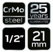 Cheie mecanică lungă cu tub NEO 1/2", 21mm, Cr-Mo (12-321)