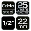 Cheie mecanică lungă cu tub NEO 1/2", 22mm, Cr-Mo (12-322)