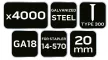 NEO Știfturi pentru capsator galvanizate 300 (F) tip, pentru capsator pneumatic (14-570), GA18, 20mm, 4000buc (14-652)