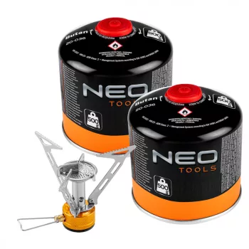 NEO Arzător pe gaz de camping + 2 butelii de gaz (20-060)
