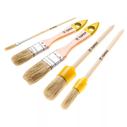TOPEX Set de pensule, 5buc, Perie: Naturală, Mânere: Lemn, utilizare: Universal (20B816)