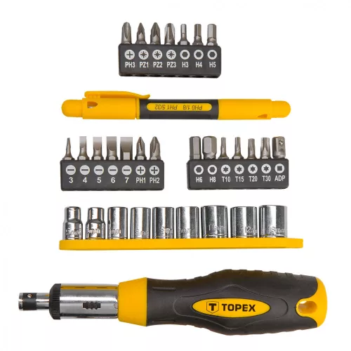TOPEX Set de șurubelnițe 34buc, cu manivelă (39D522)