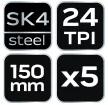 NEO Set de lame de ferăstrău metalic 150mm, 5buc, 24TPI, unică față (43-350)