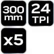 NEO SET DE LAME FERĂSTRĂU METALIC 300x12,5MM, 5buc, HSS Bimetal (43-355)
