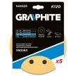 GRAPHITE Hârtie de Șlefuit cu Velcro, 180mm, K120, 5 bucăți, 8 găuri, pentru șlefuitor 59G263 (54H023)