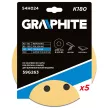 GRAPHITE Hârtie de Șlefuit cu Velcro, 180mm, K180, 5 bucăți, 8 găuri, pentru șlefuitor 59G263 (54H024)