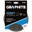 GRAPHITE Plasă de Șlefuit pentru Gips, 180mm, K40, 5 bucăți, cu Velcro pentru șlefuitor 59G263 (54H025)