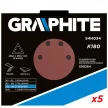 GRAPHITE Hârtie de Șlefuit cu Velcro, K180, Triunghiulară cu 12 găuri, 5 bucăți pentru șlefuitor 59G264 (54H034)