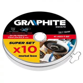   GRAPHITE Disc de tăiere 10 bucăți pentru metal 115x1.0x22.2mm, 41 A60-T-BF, INOX (55H570)
