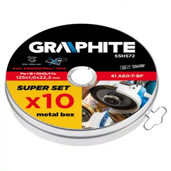   GRAPHITE Disc de tăiere 10 bucăți pentru metal 125x1.0x22.2mm, 41 A60-T-BF, INOX (55H572)