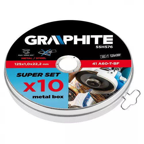 GRAPHITE Disc de tăiere 10 bucăți pentru metal 125x1.0x22.2mm, 41 A60-T-BF (55H576)