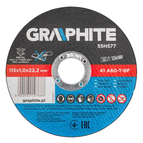 GRAPHITE Disc de tăiere pentru metal, 115x1x22.2mm, 41 A60-T-BF, 10buc (55H577)