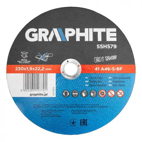 GRAPHITE Disc de tăiere pentru metal, 230x1,9x22,2mm, 41 A46-S-BF, 5buc/pachet (55H579)