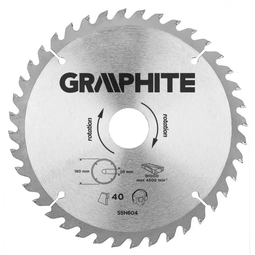 GRAPHITE Fierăstrău circular, din carbura de tungsten, 180x30mm, 40 de dinți (55H604)