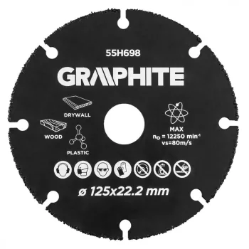   GRAPHITE Disc de tăiere pentru lemn, plastic, carbide de tungsten, 125x22.2mm (55H698)