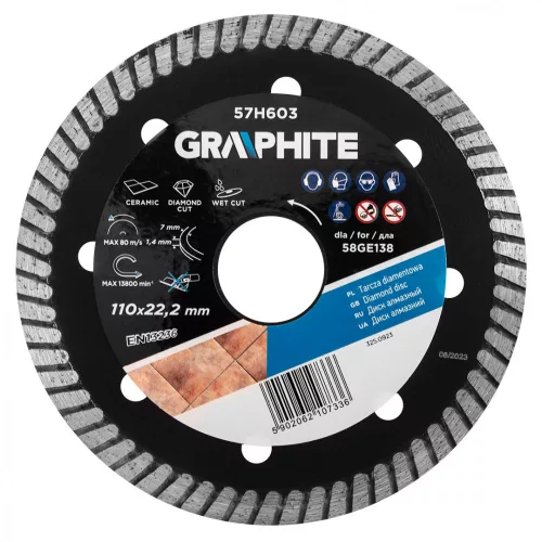 GRAPHITE Disc diamantat, 110x22,2mm, turbo, pentru 58GE138 (57H603)