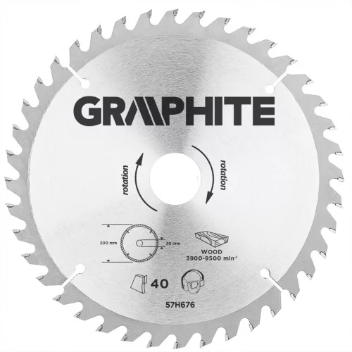 GRAPHITE Fierăstrău circular cu dinți din carbura de tungsten, 200x30mm, 40 de dinți (57H676)