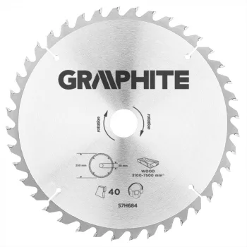   GRAPHITE Fierăstrău circular cu dinți din carbura de tungsten, 250x30mm, 40 de dinți (57H684)