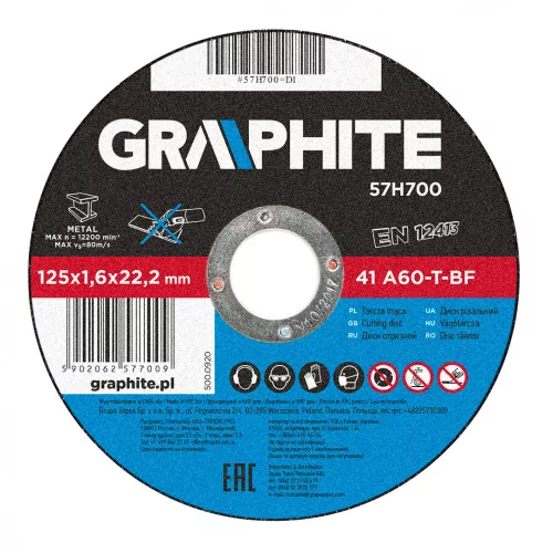 GRAPHITE Disc de tăiere pentru metal 125x1,6x22mm, 41 A60-T-BF (57H700)