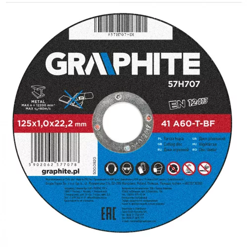 GRAPHITE Disc de tăiere pentru metal 125x1,0x22mm, 41 A60-T-BF (57H707)