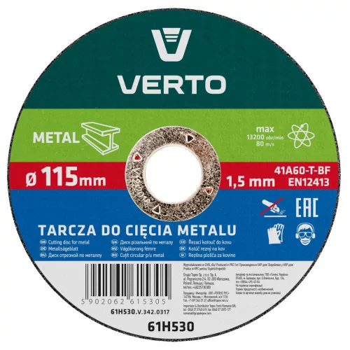 VERTO DISC DE TĂIERE PENTRU METAL 115x1.5x22MM T40 (61H530)