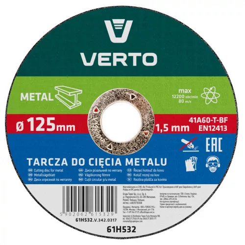 VERTO DISC DE TĂIERE PENTRU METAL 125x1.5x22MM T40 (61H532)
