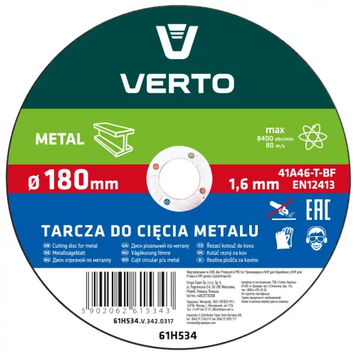 VERTO DISC DE TĂIERE PENTRU METAL 180x1.6x22MM T40 (61H534)