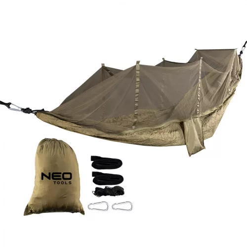 NEO Hamac cu plasă împotriva țânțarilor 330x140 cm, nylon 210T, capacitate maximă 200kg, verde închis (63-123)
