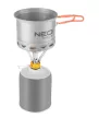 NEO Arzător pe gaz de camping, conform EN417, 123x80mm, diametru maxim al vasului 200mm, greutate 103g, putere 3000W, oțel inoxidabil (63-128)