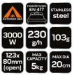 NEO Arzător pe gaz de camping, conform EN417, 123x80mm, diametru maxim al vasului 200mm, greutate 103g, putere 3000W, oțel inoxidabil (63-128)