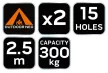NEO Bretele extensor de hamac 2 buc x 2,5 m, cu ochiuri, capacitate 200kg (63-141)