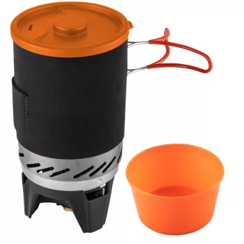   NEO Set de gătit camping 3 în 1: vas din aluminiu, arzător pe gaz, farfurie din plastic (63-151)