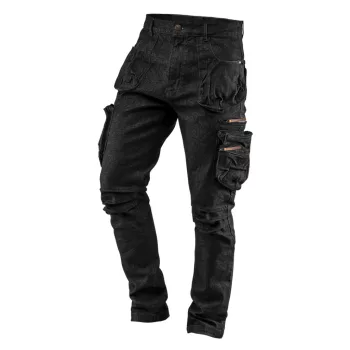   NEO Pantaloni de lucru din blugi, 5 buzunare, negri, 98% bumbac, 2% elastan, întărire la genunchi, L (81-233-L)
