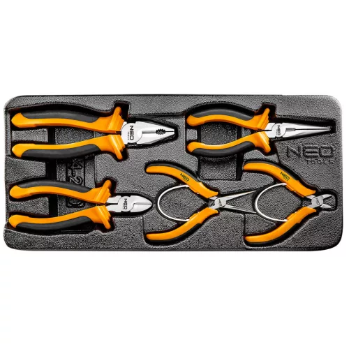 NEO Set clește, 5buc., cu tavă pentru caruciorul de atelier (84-230)